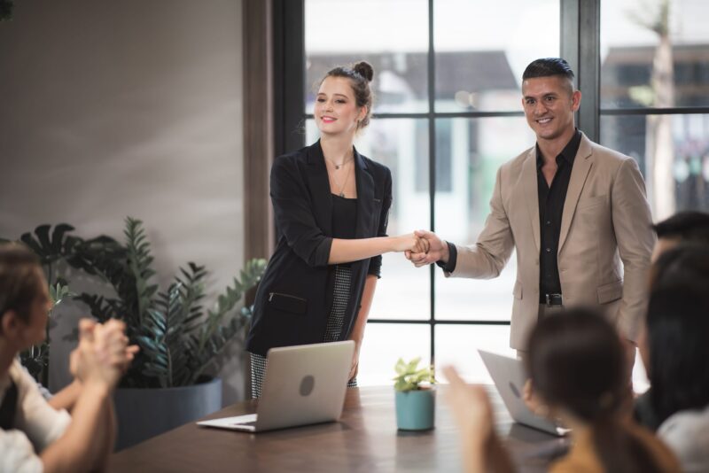 Business partnership meeting concept. Business people shaking hands after good deal and Successful